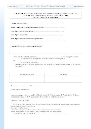 Modèle d'extension d'assurance à compléter avant de commencer la conduite supervisée