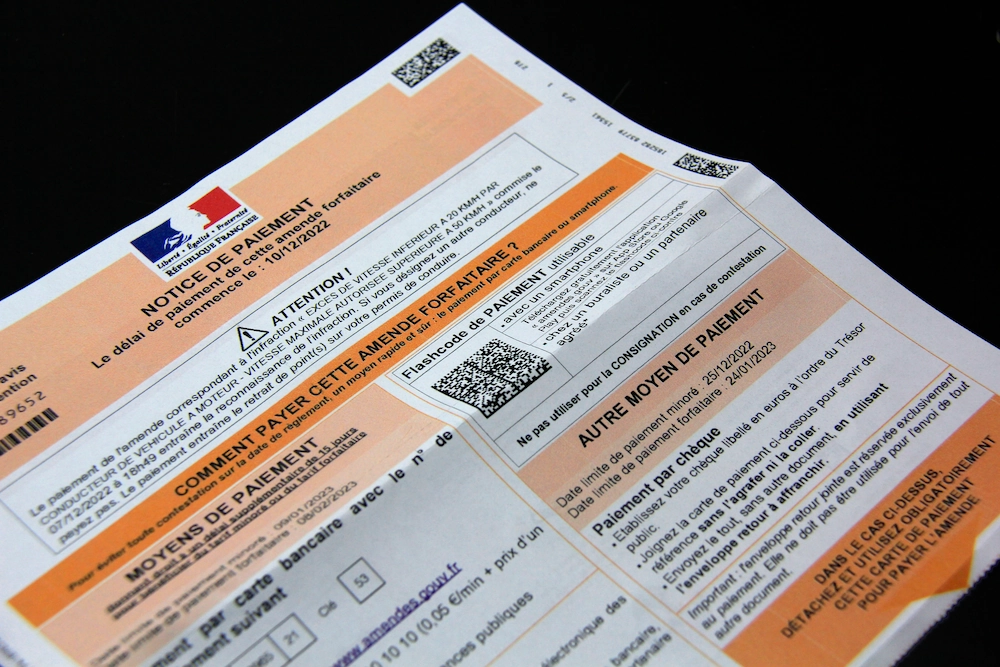 Avis d’amende forfaitaire pour infraction au Code de la route
