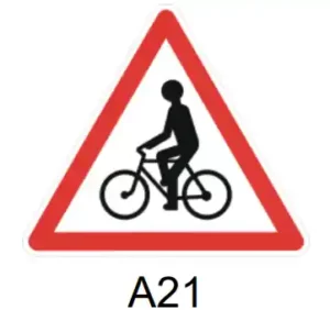 Panneau de danger A21 signalant un débouché de cyclistes – Code de la route en ligne CER