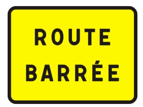 Panneau KC1 indiquant une route barrée en raison de travaux ou danger temporaire – code de la route CER.