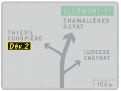 Panneau KD44 de signalisation temporaire confirmant la direction d’une déviation – code de la route CER.