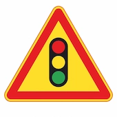 Panneau de signalisation temporaire annonçant des feux tricolores