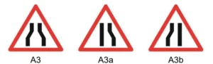 Panneaux de danger signalant une chaussée rétrécie – Apprentissage du code de la route en ligne CER