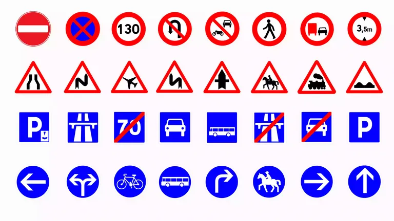 Panneaux de signalisation routière pour apprendre le code de la route en ligne avec CER